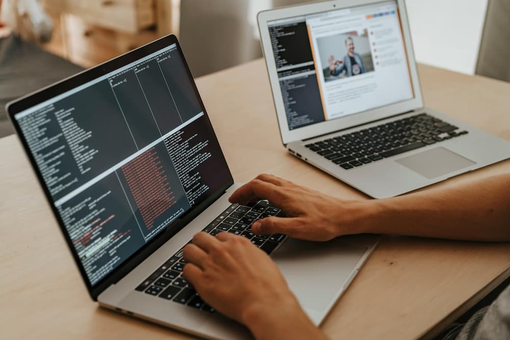 Software engineer working on code