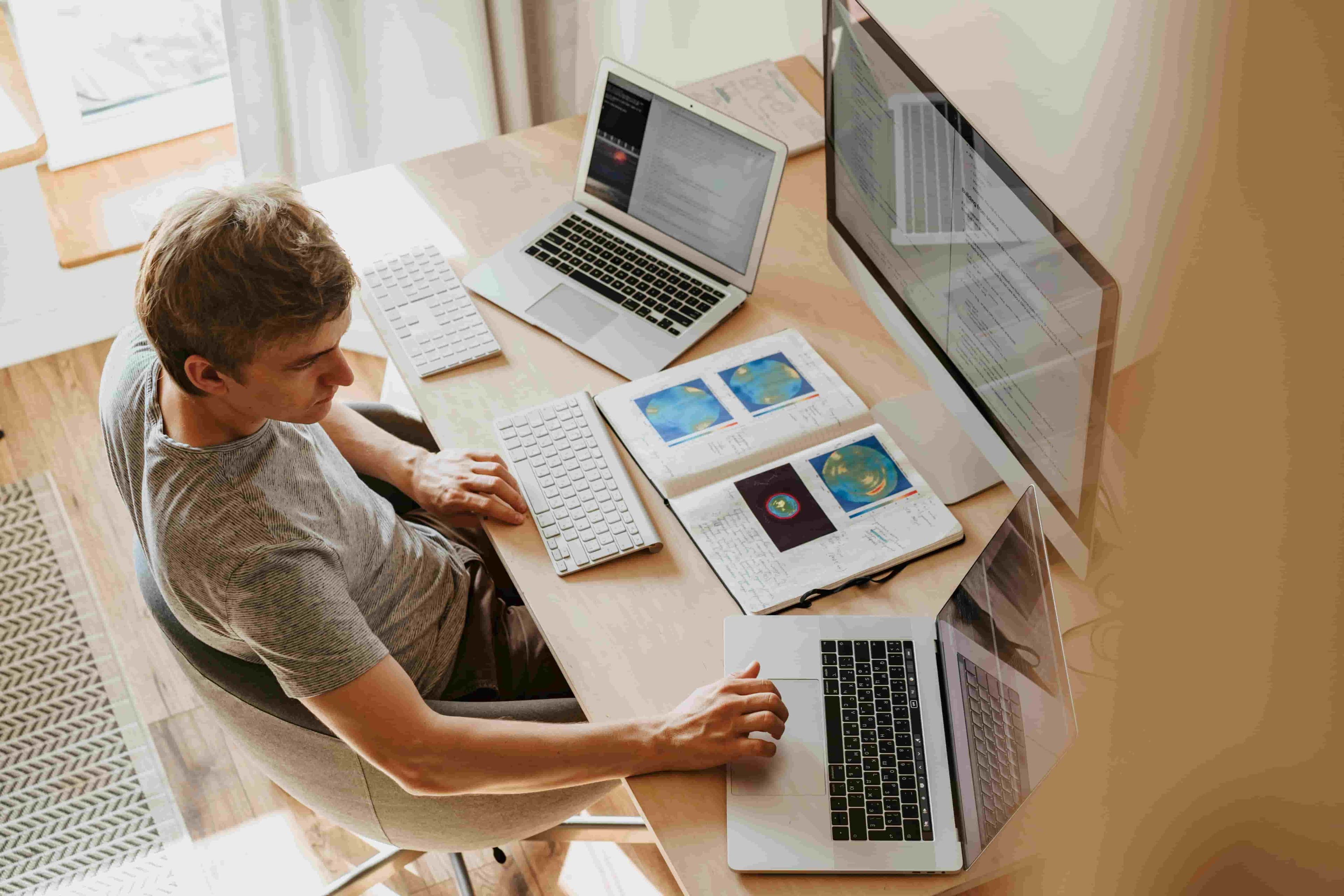 Man working on meteorology from home