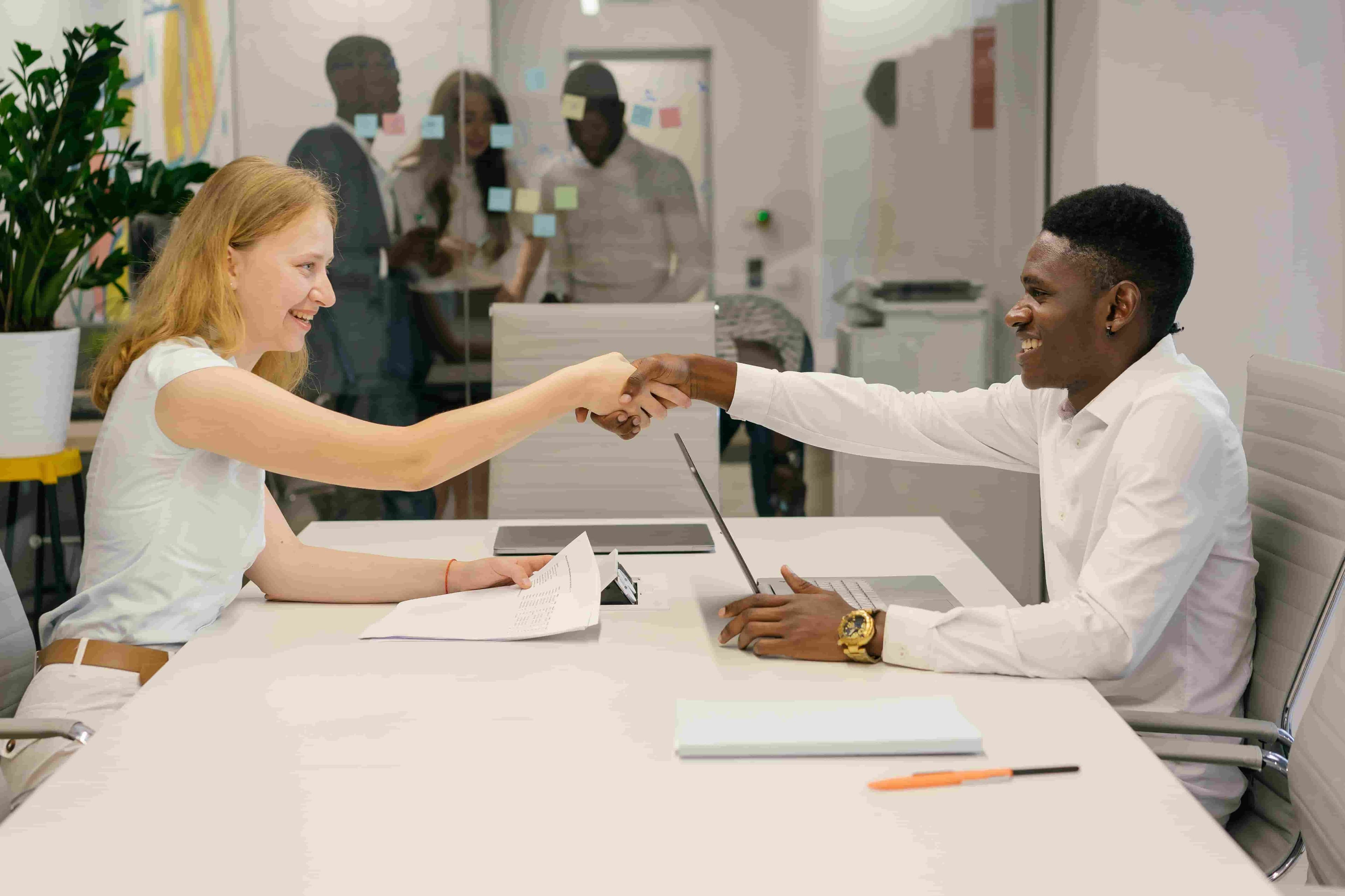 Shaking hands in a first interview